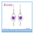 Fashion accessory amethyst heart shape 925 silver dangle silver jewelry earrings